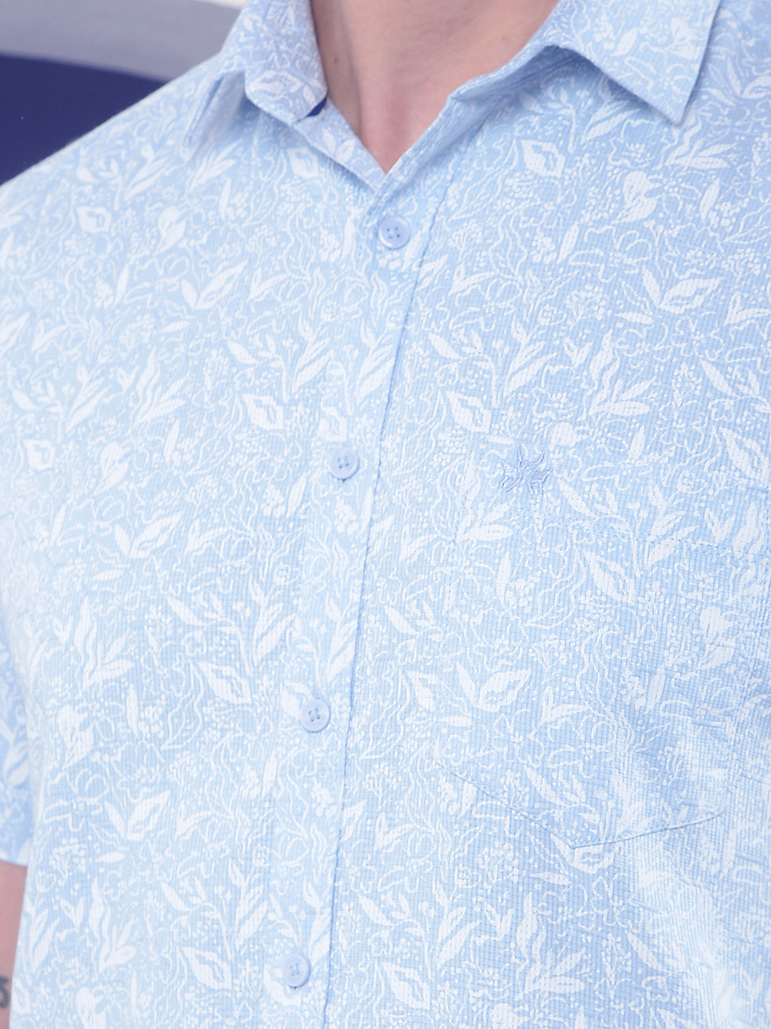 Blue Floral Printed 100% Cotton Shirt