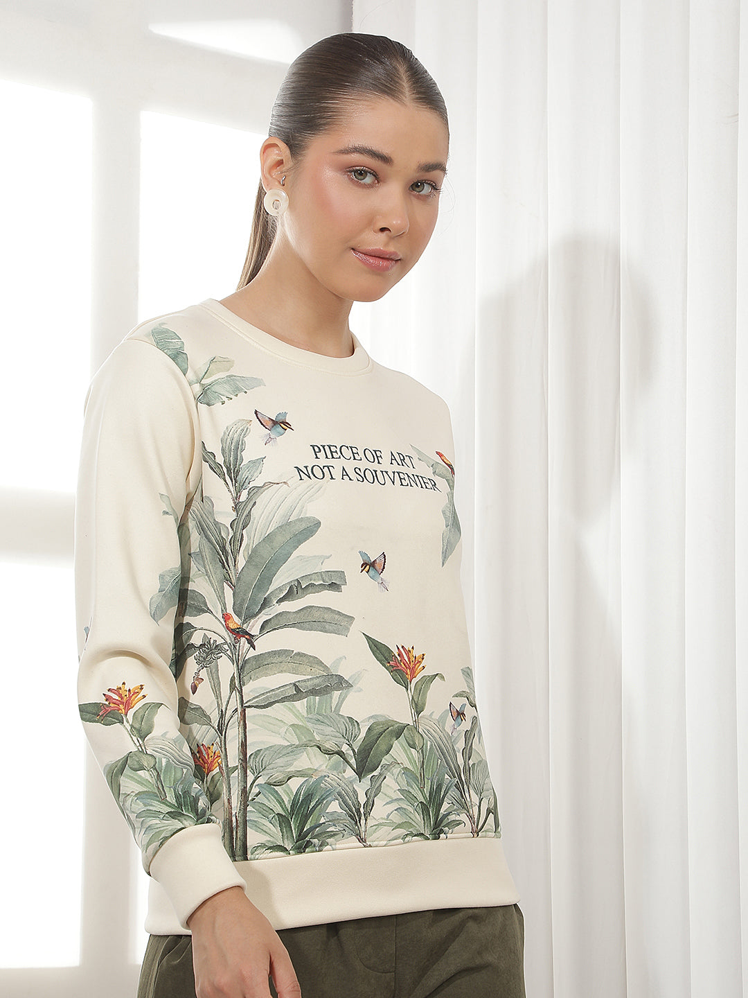 Cream Botanical Print Sweatshirt