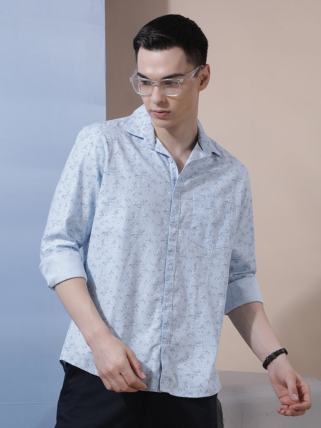 Blue Floral Print Shirt