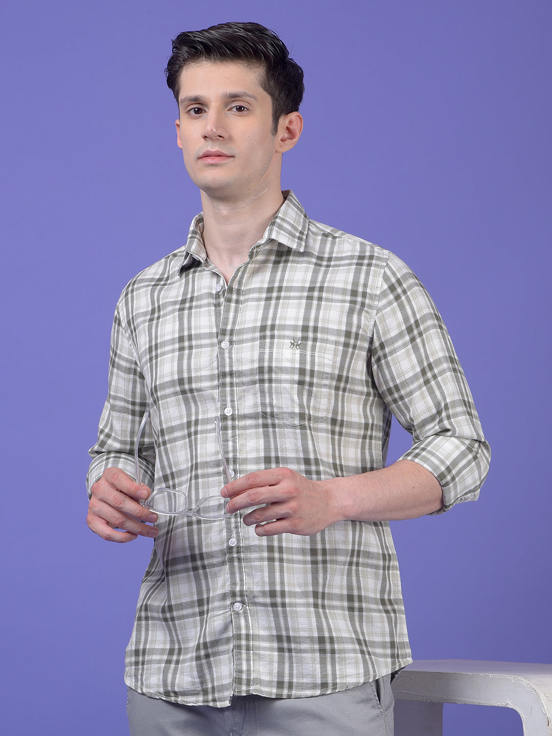 Olive Checked 100% Cotton Shirt