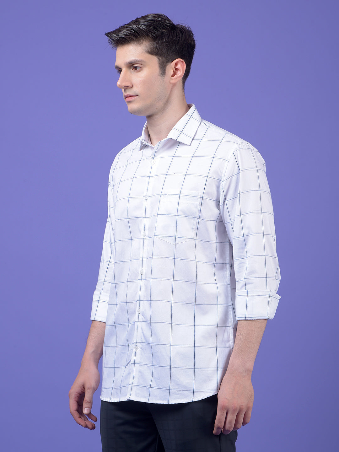 White Windowpane Check 100% Cotton Shirt