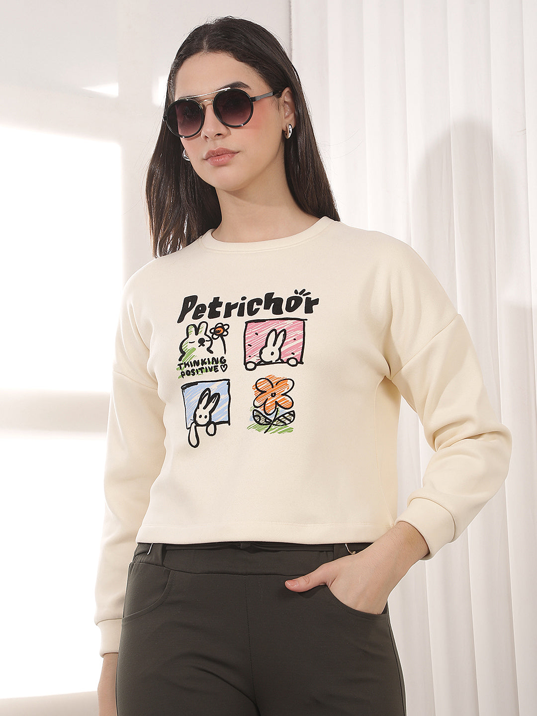 Cream Graphic Print Sweatshirt