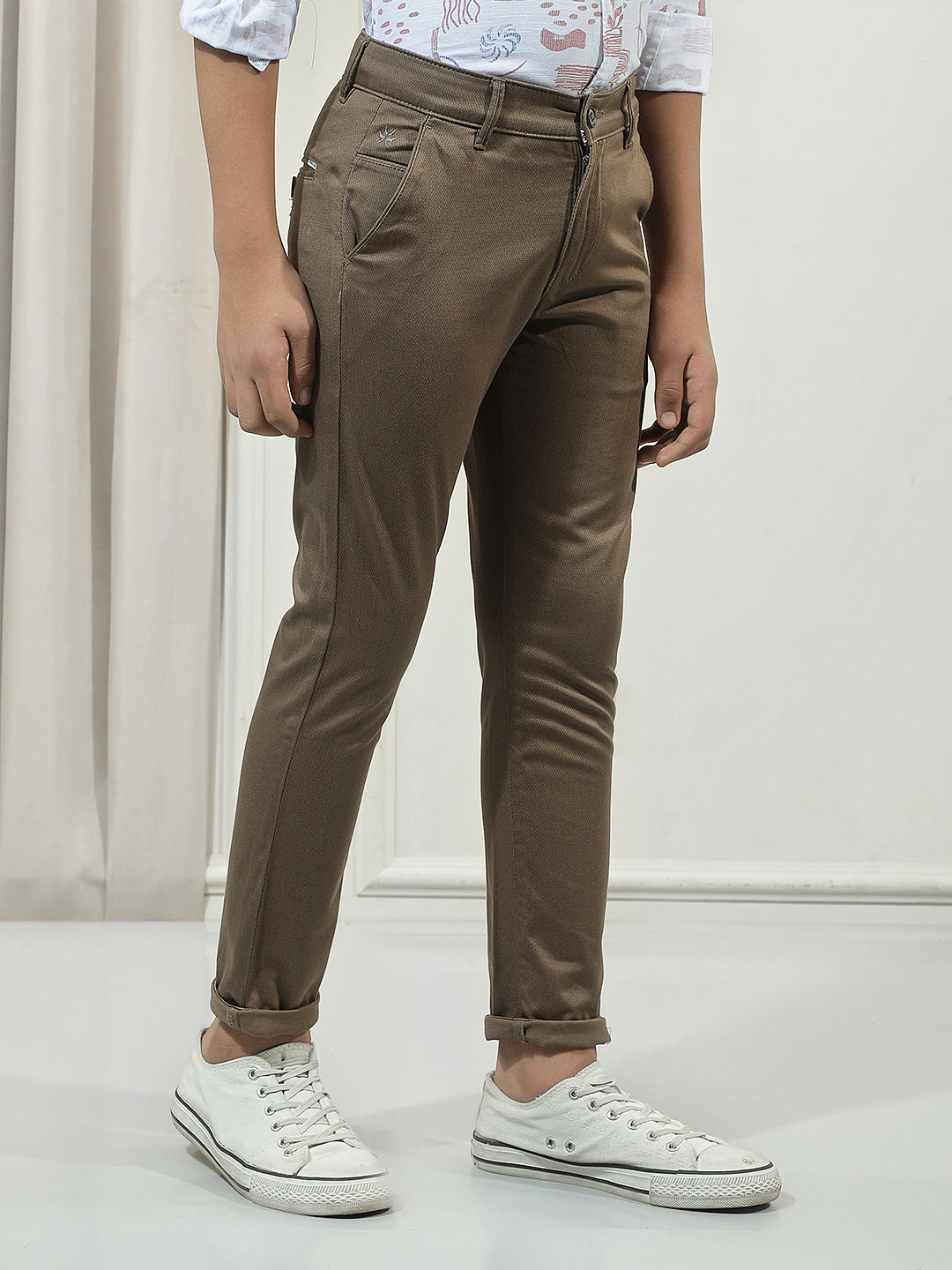 Brown Cotton Stretchable Trousers