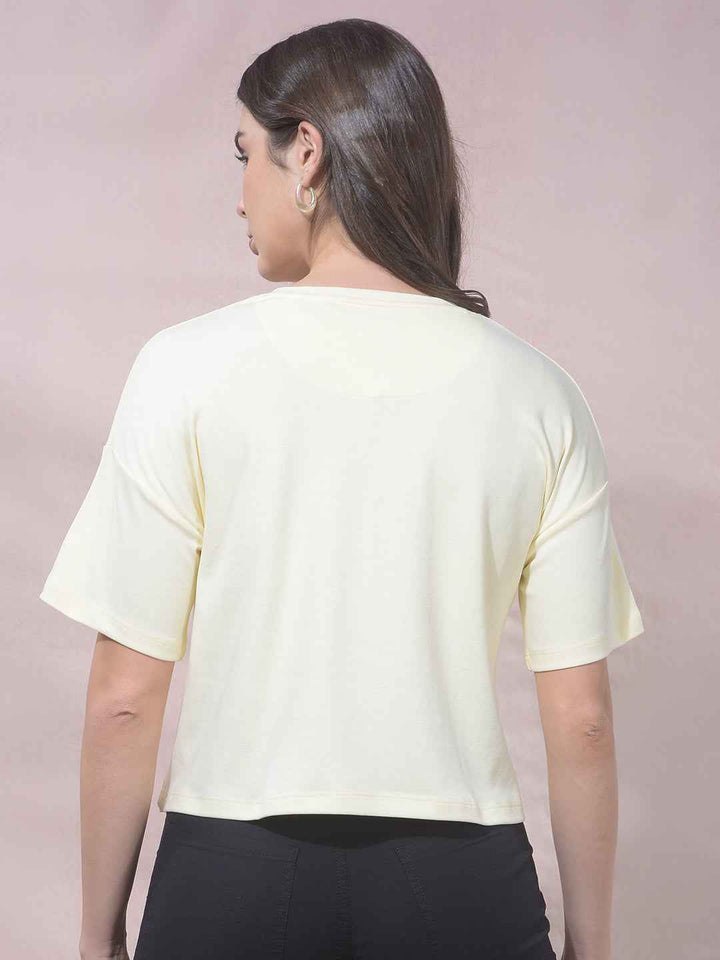 Yellow Typographic Print Cropped T-Shirt