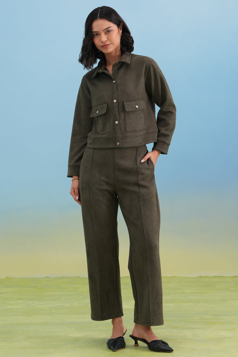 Olive Straight Winter Trousers