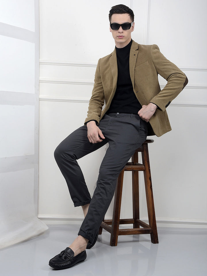 Beige Notched Lapel Single-Breasted Blazer