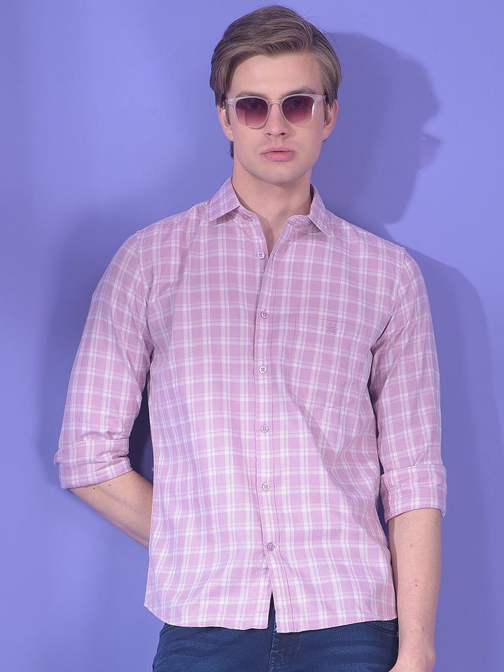 Pink Checked 100% Cotton Button-Down Collar Shirt