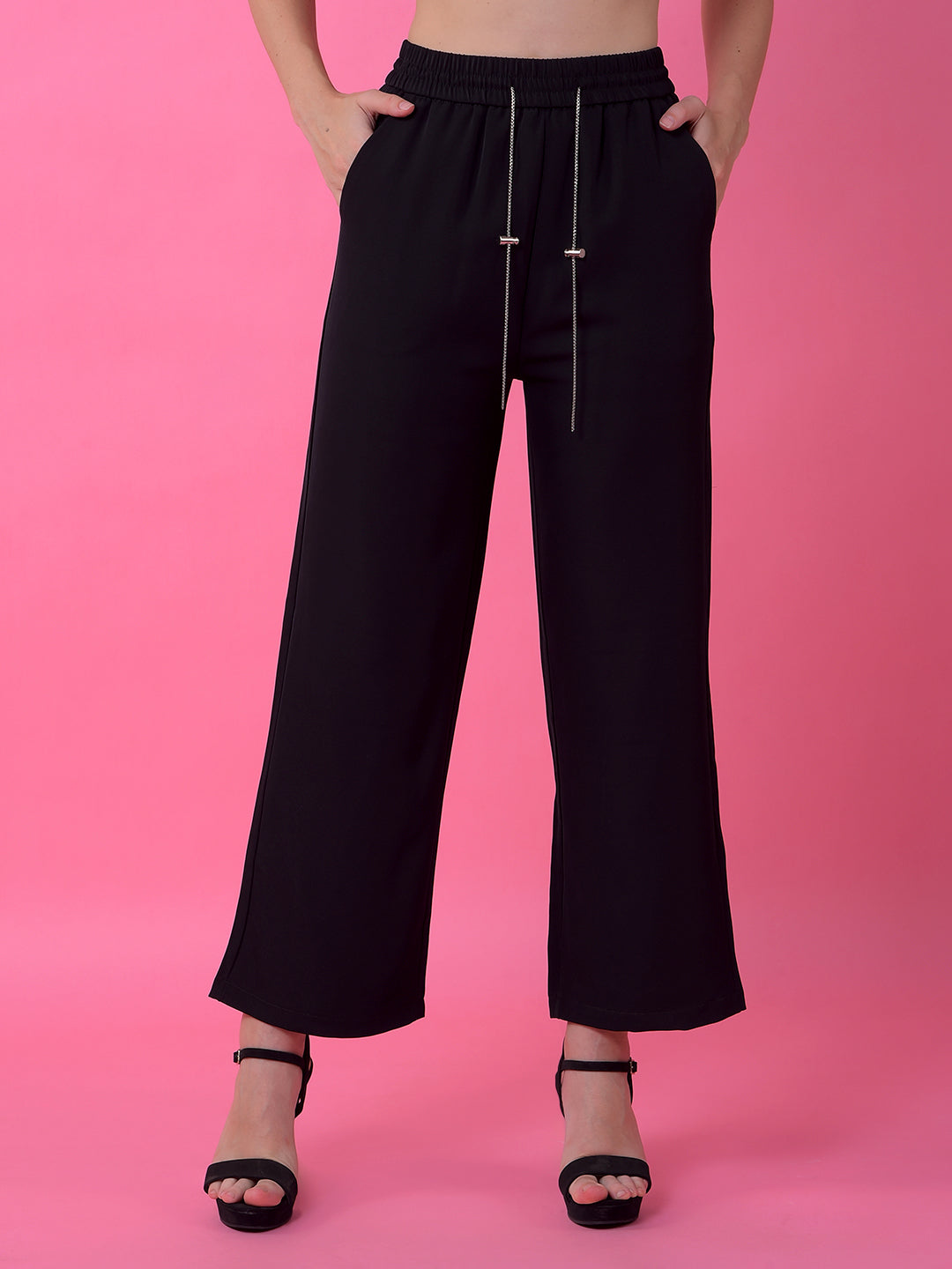 Black Wide-Leg Parallel Trousers