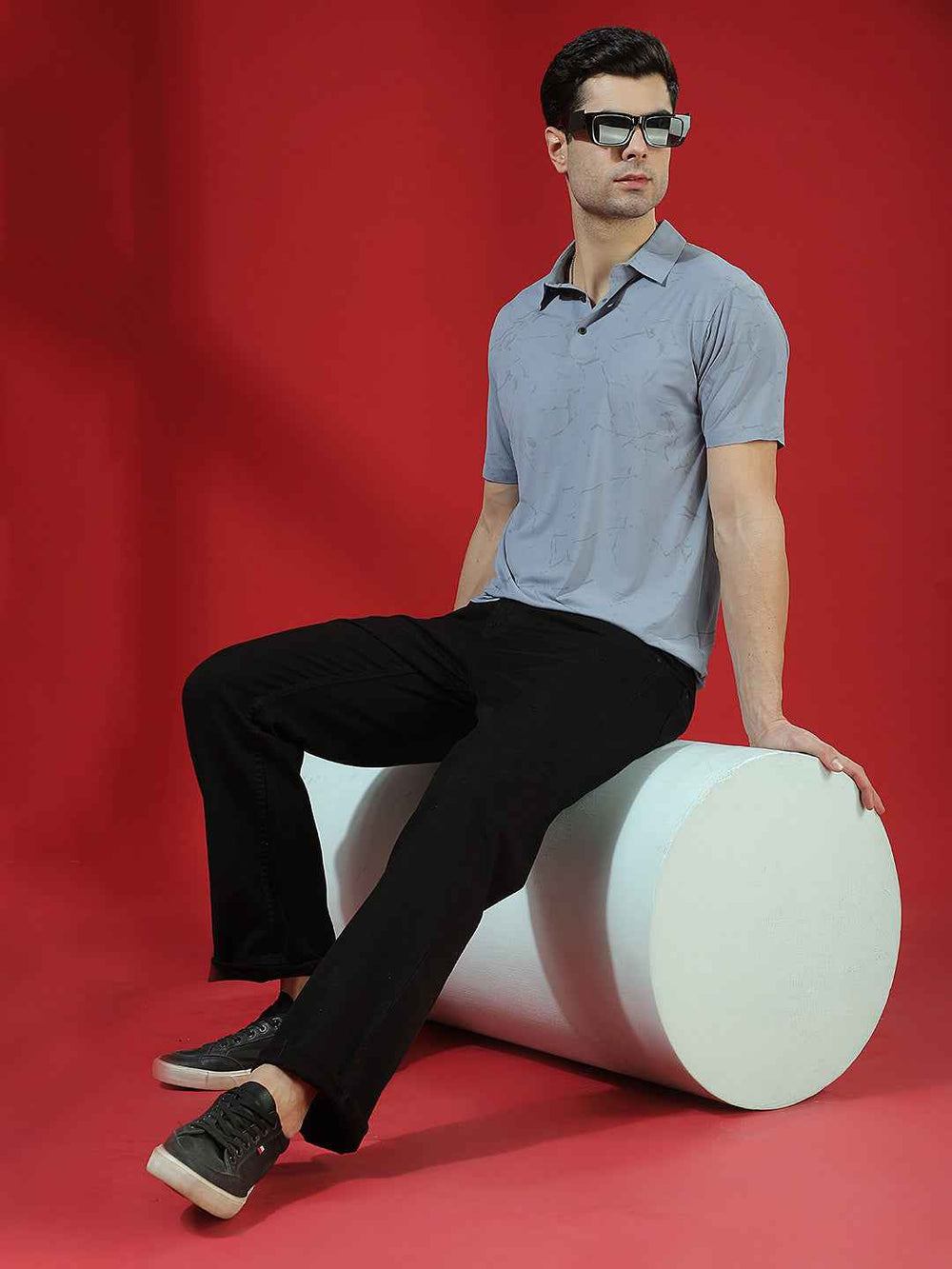 Blue Marble Print Polo T-Shirt