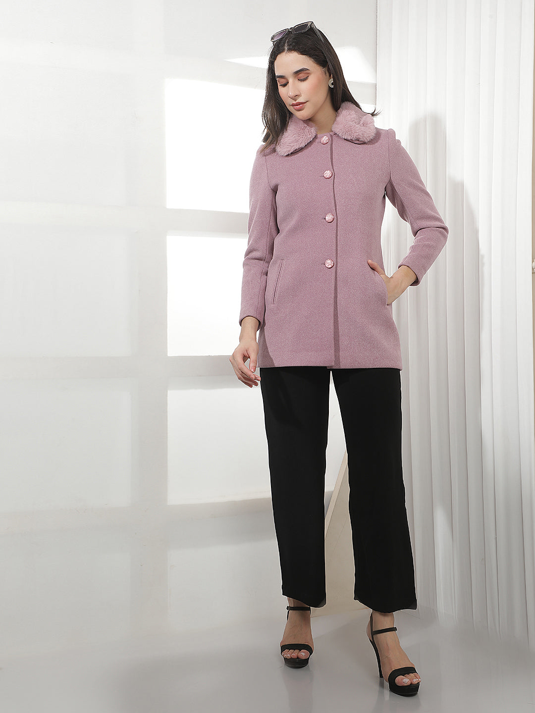 Purple Mid-Thigh Length Coat