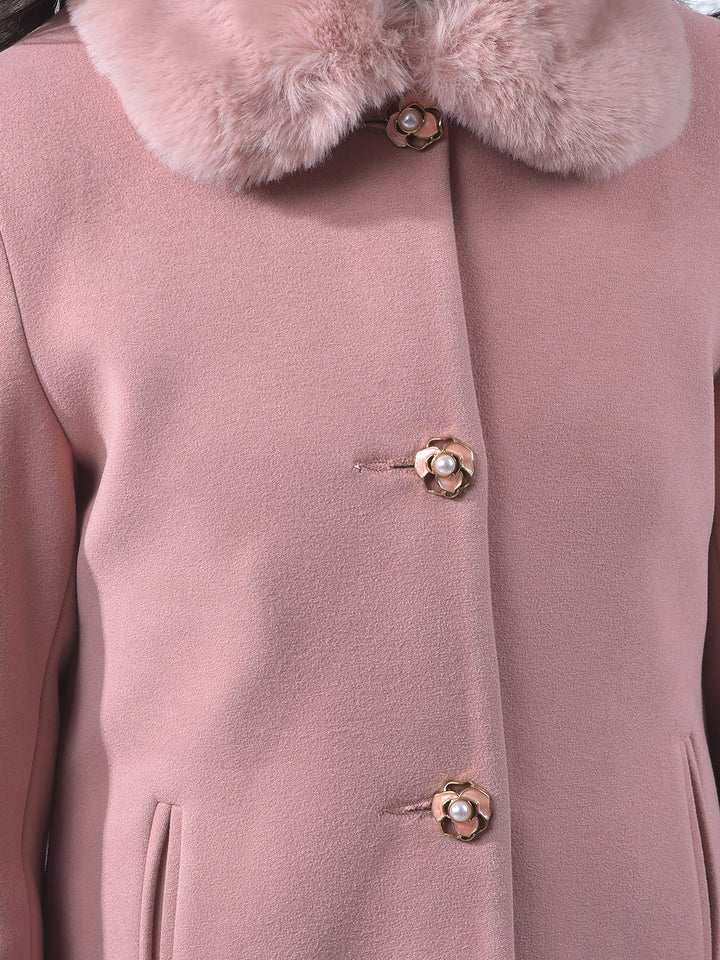 Soft Blush Single-Breasted Fur Coat