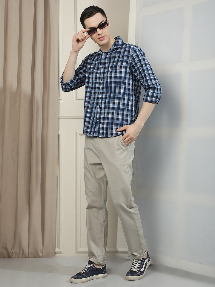 Khaki Cotton Stretchable Dobby Trousers