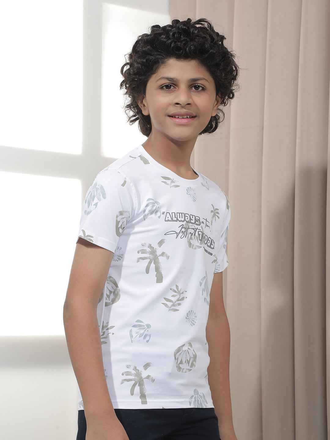 White Tropical Print Crew Neck T-Shirt