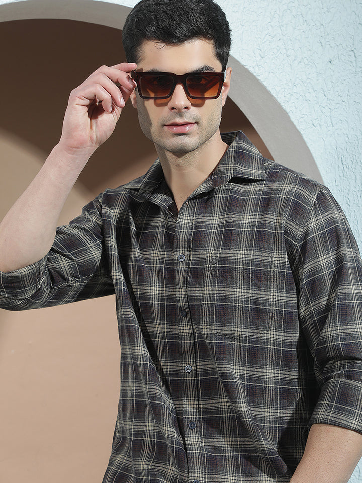 Brown 100% Cotton Checked Shirt