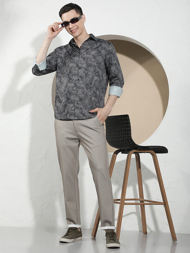 Olive Floral Print 100% Cotton Shirt