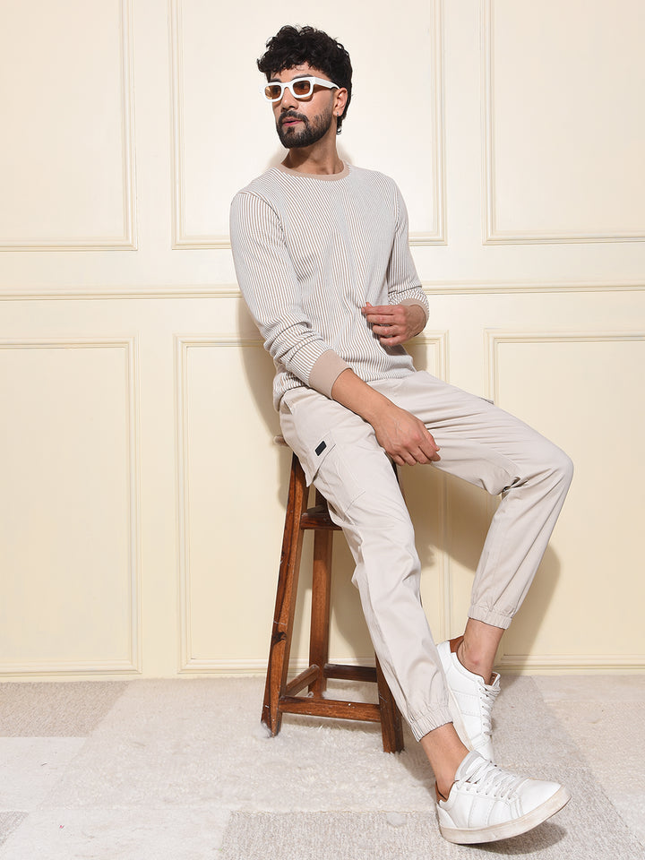 Beige Vertical Stripes Sweatshirt