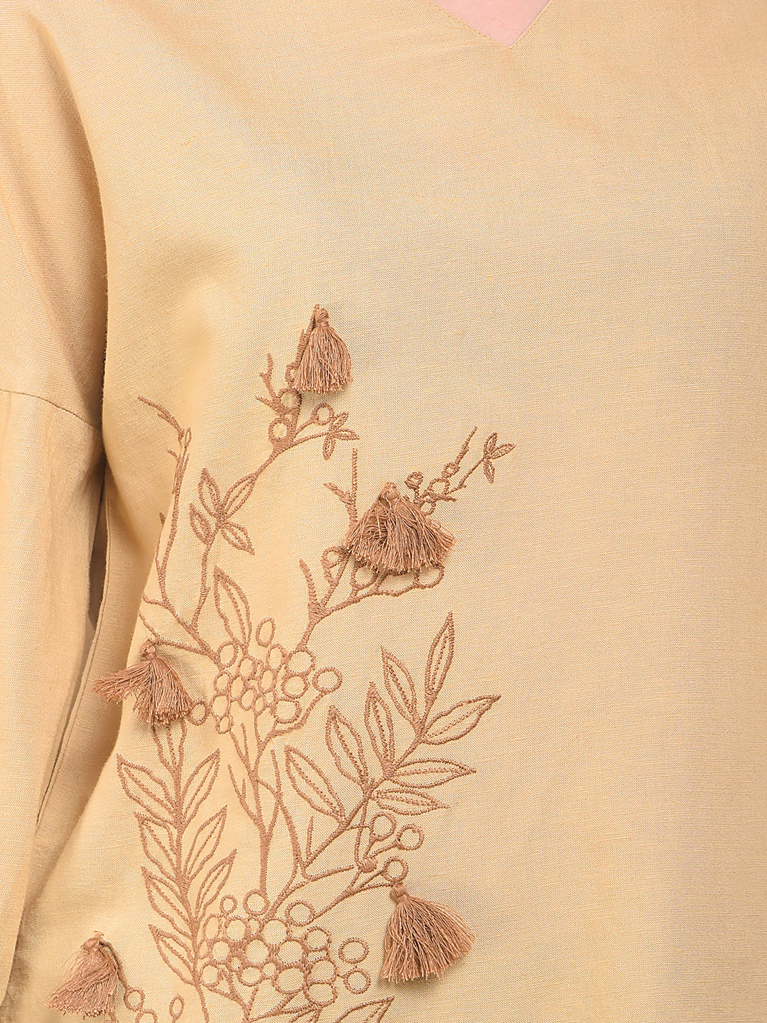 Olive Embroidered V-Neck Top