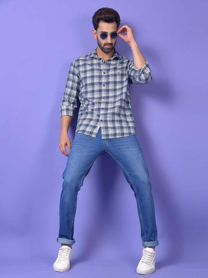 Navy Blue Checked 100% Cotton Shirt