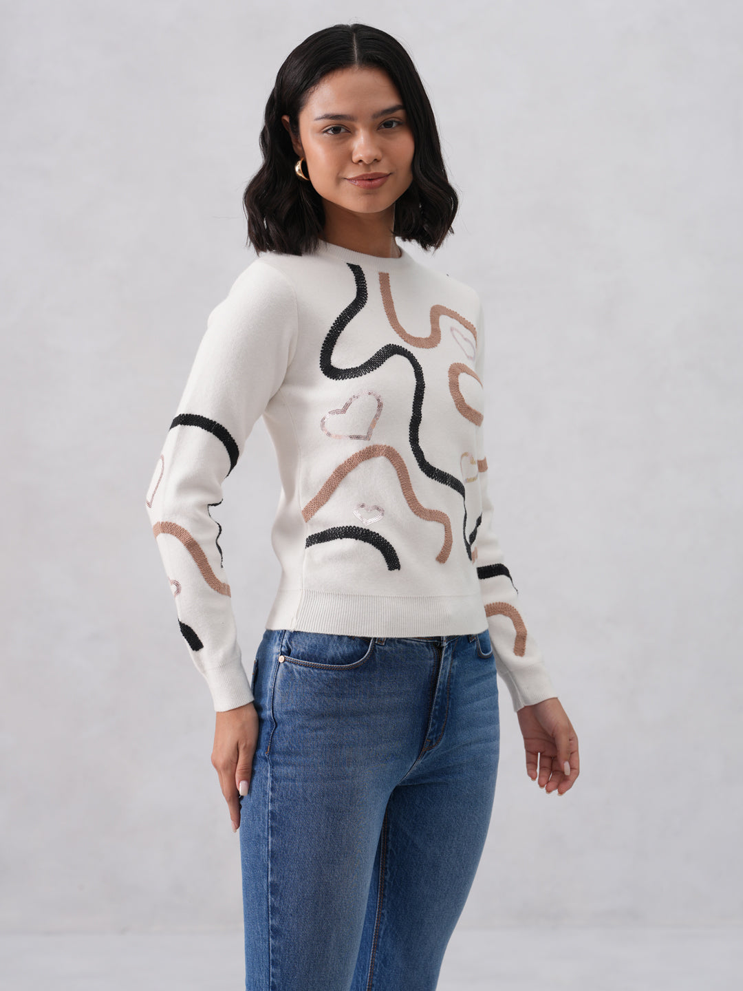 Off White Embroidered Sweater