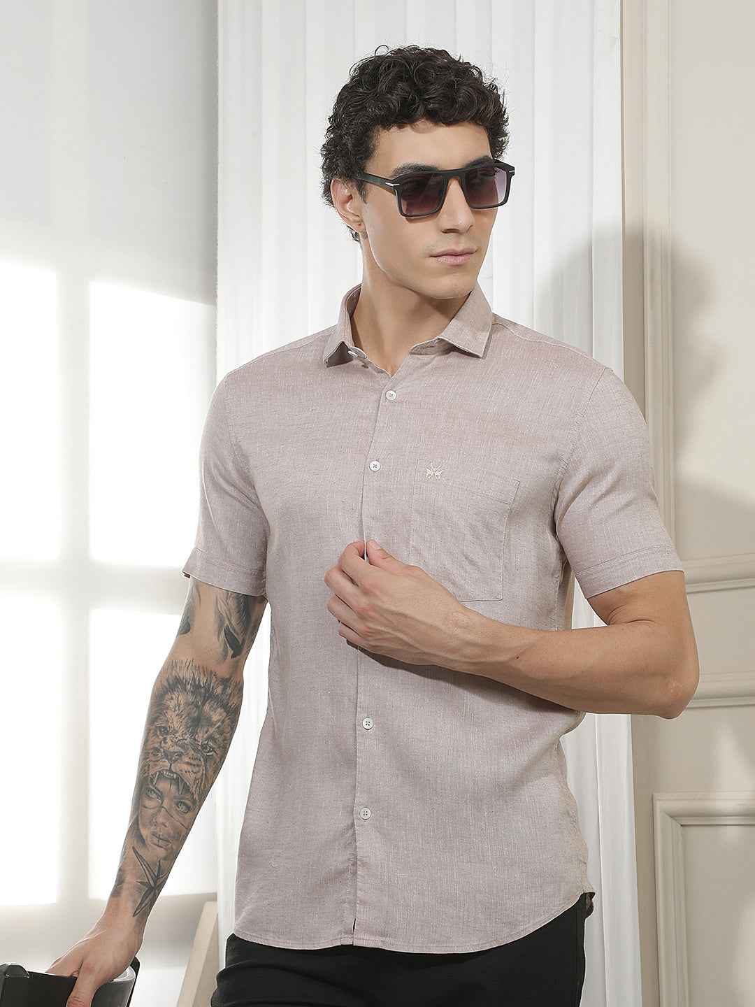 Classic Brown Casual Linen Shirt
