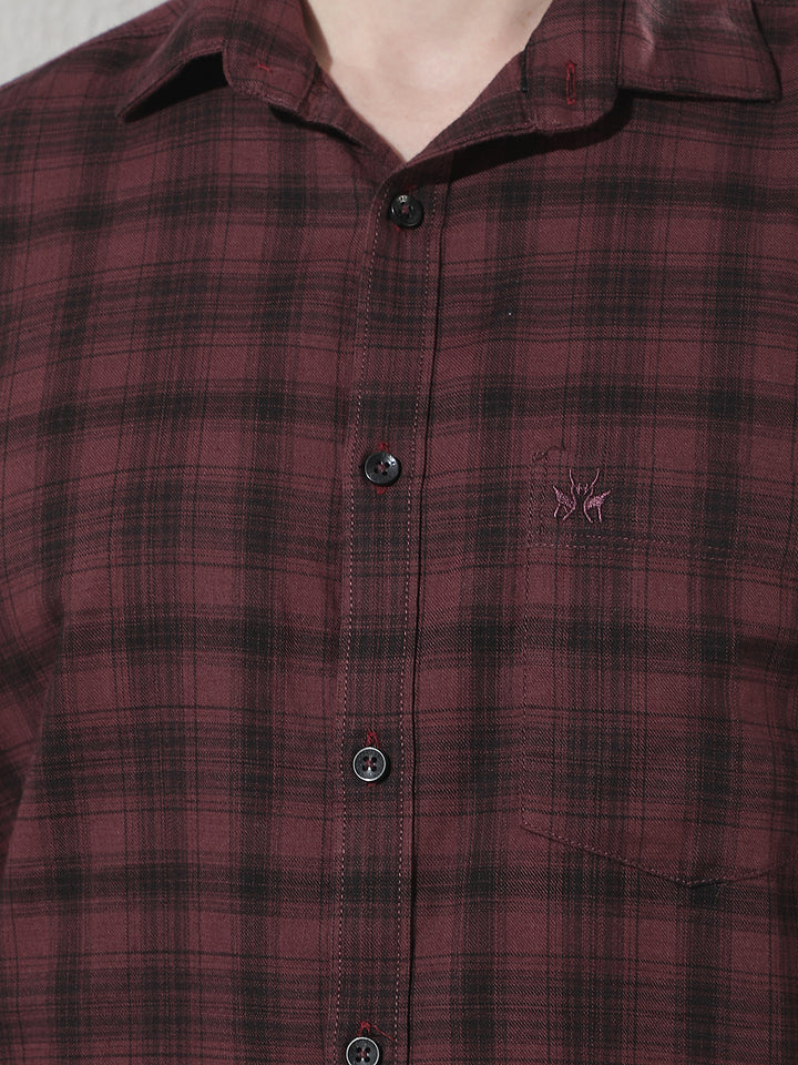 100% Cotton Maroon Checked Shirt