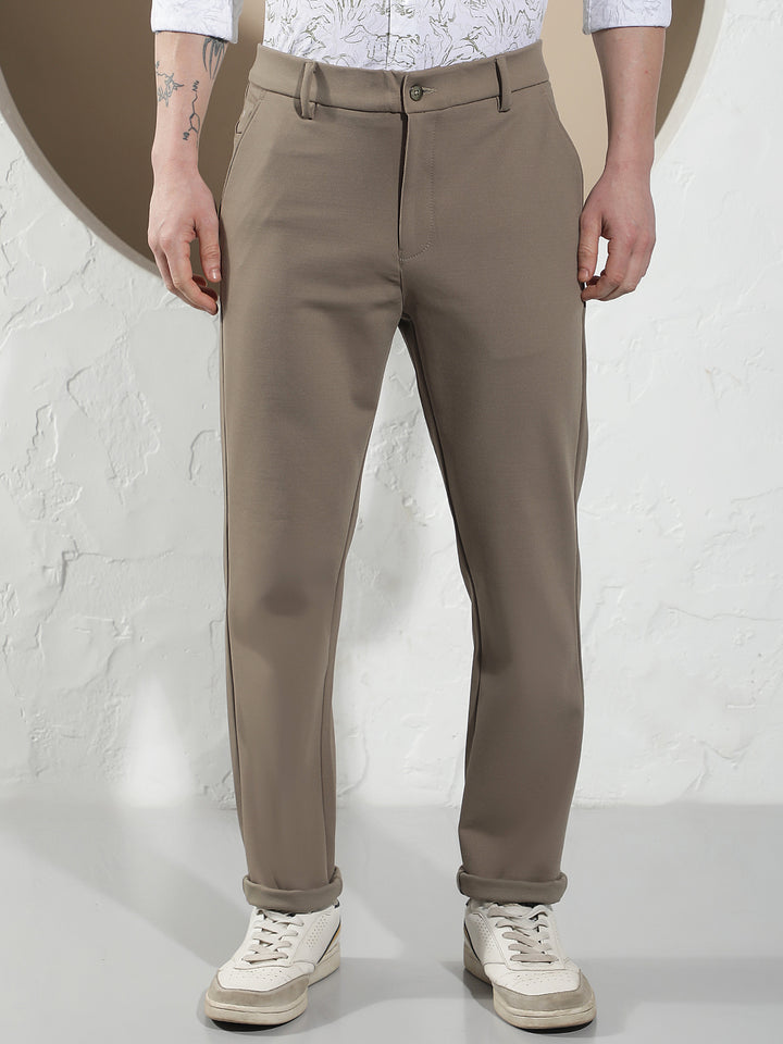 Sleek Safari Khaki Knitted Trousers