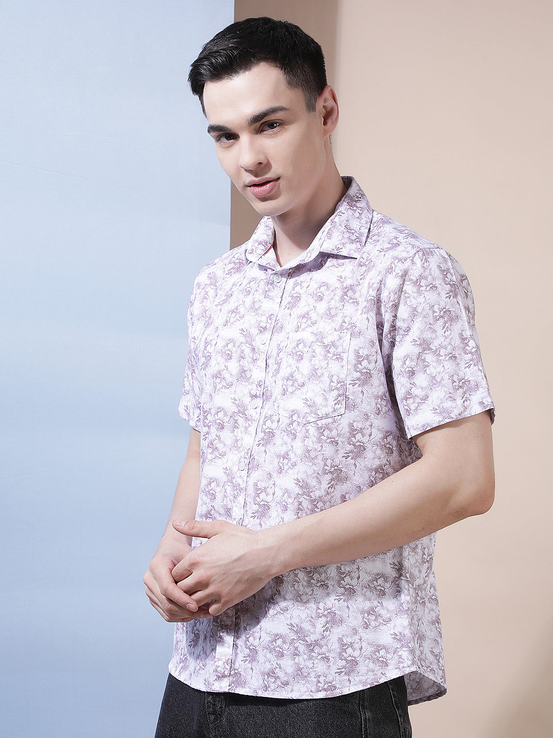 Purple Floral Print Shirt