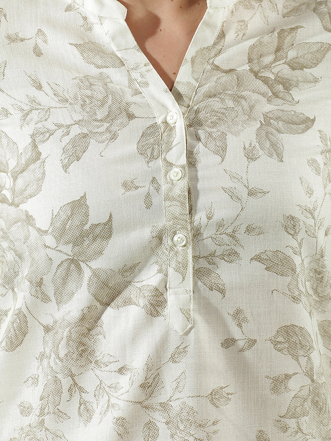 Green V-Neck Floral Printed Top