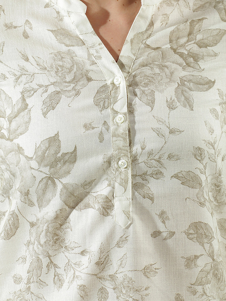 Green V-Neck Floral Printed Top