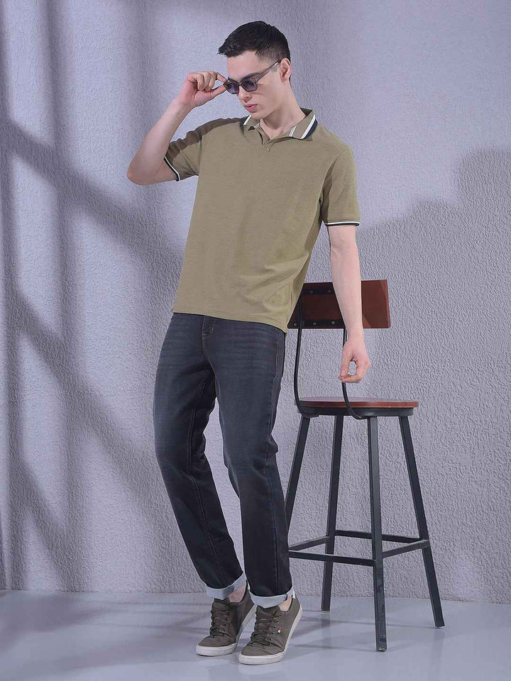 Olive Polo Neck T-Shirt