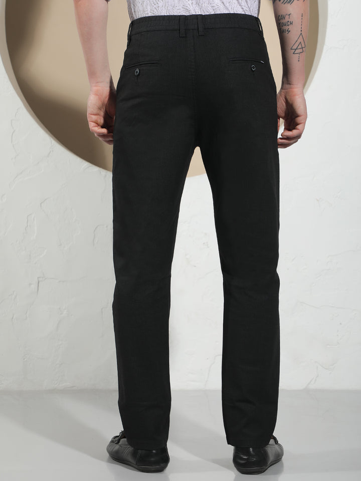 Black Vertical Stripes Chino Trousers