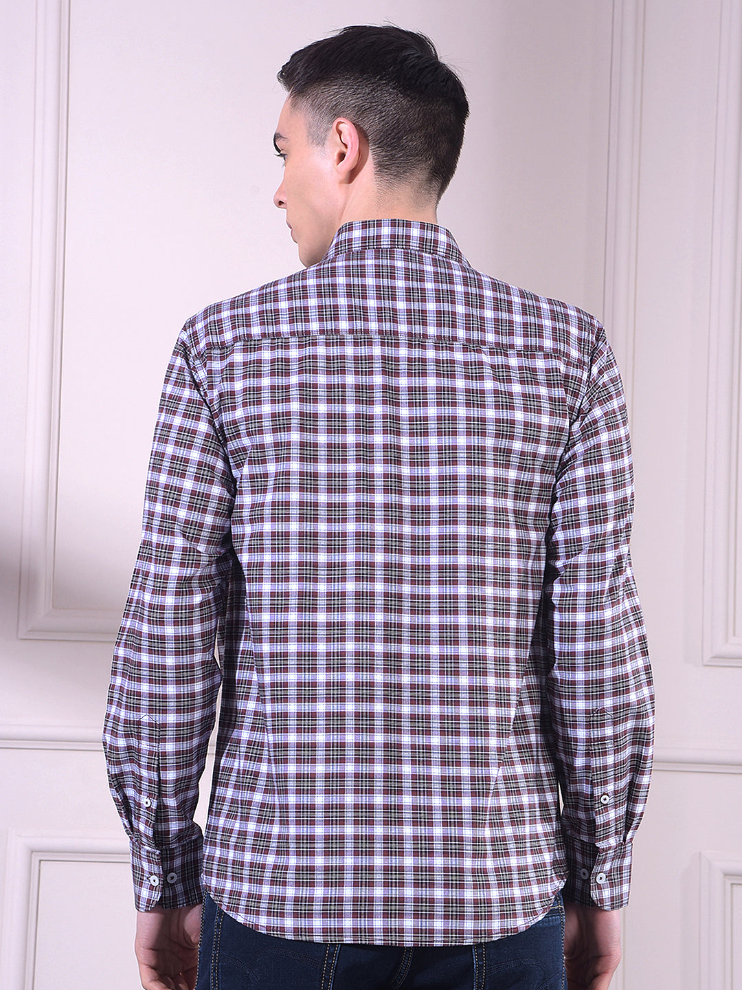 Brown Checked 100% Cotton Shirt