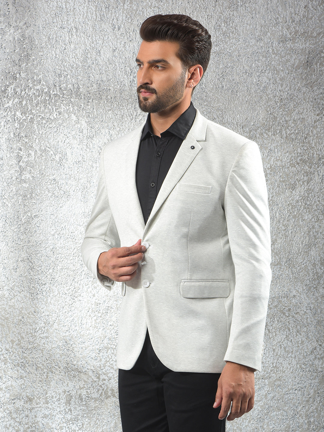 Off White Printed Notched Lapel Single-Breasted Blazer