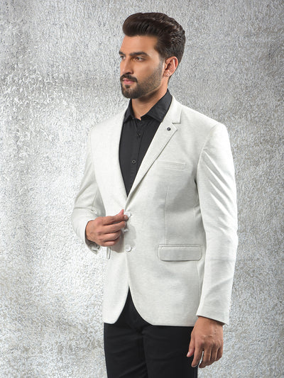Off White Printed Notched Lapel Single-Breasted Blazer