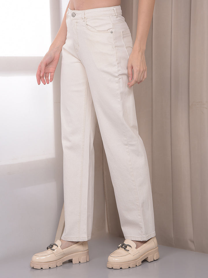 Sand Beige Ankle-Length Jeans