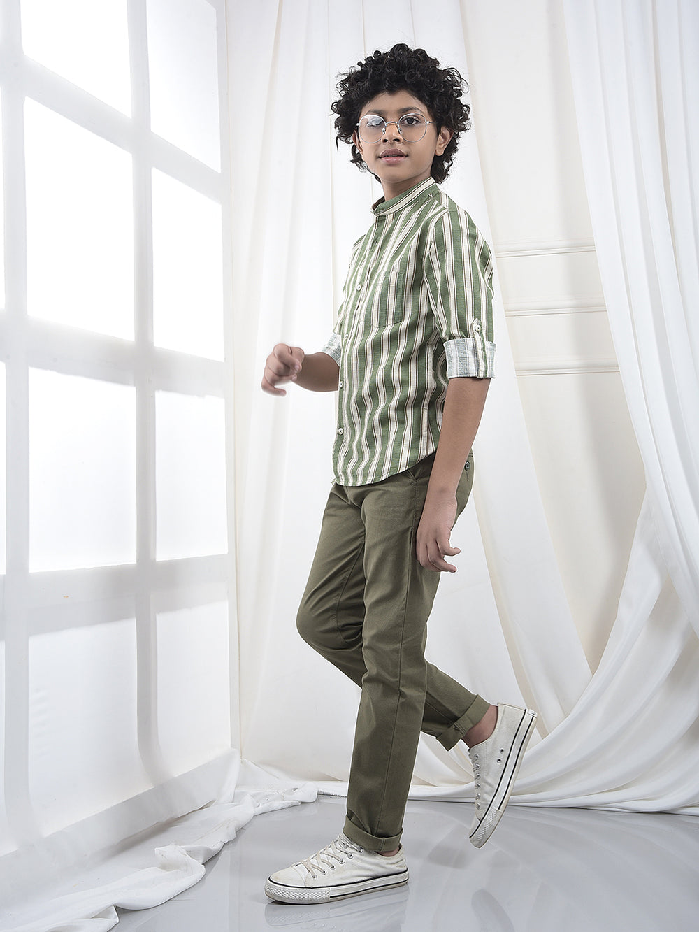 Olive Vertical Stripes Trousers