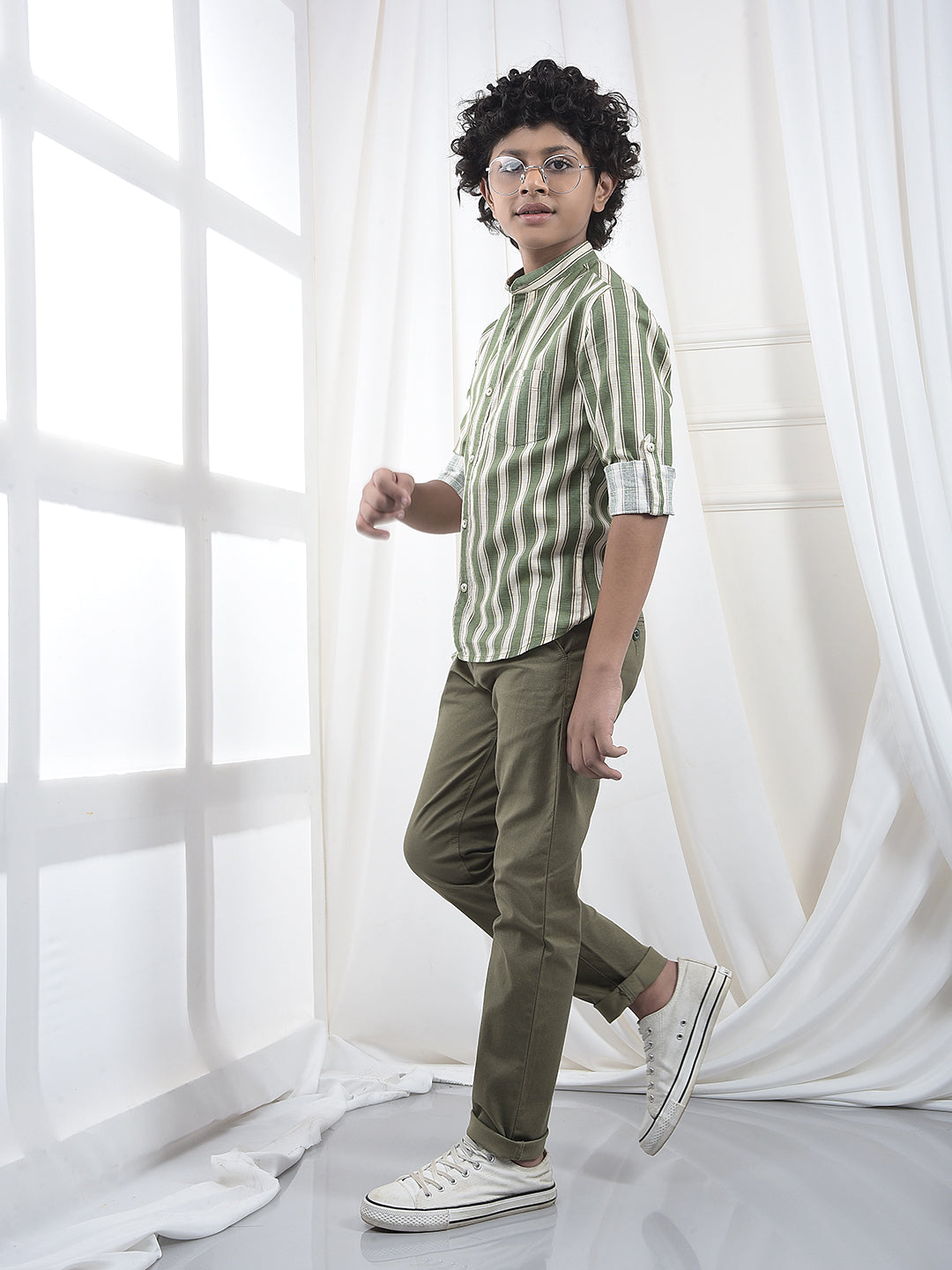 Olive Vertical Stripes Trousers