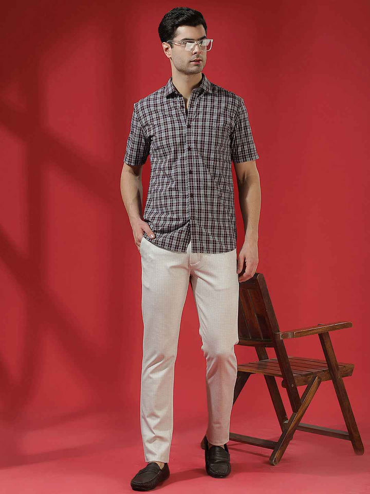 100% Cotton Wine Checked Shirt