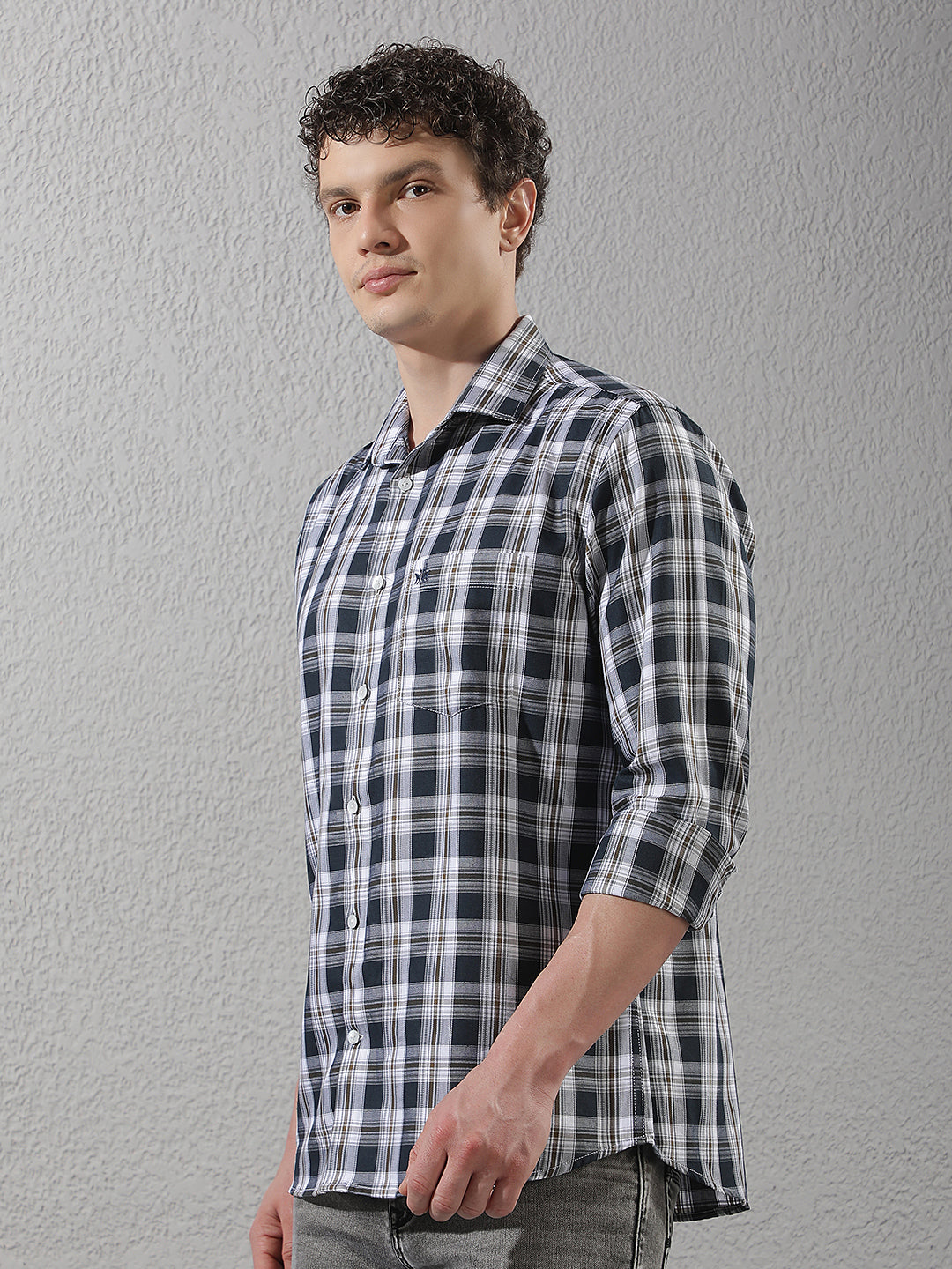 Navy Blue Checked 100% Cotton Shirt