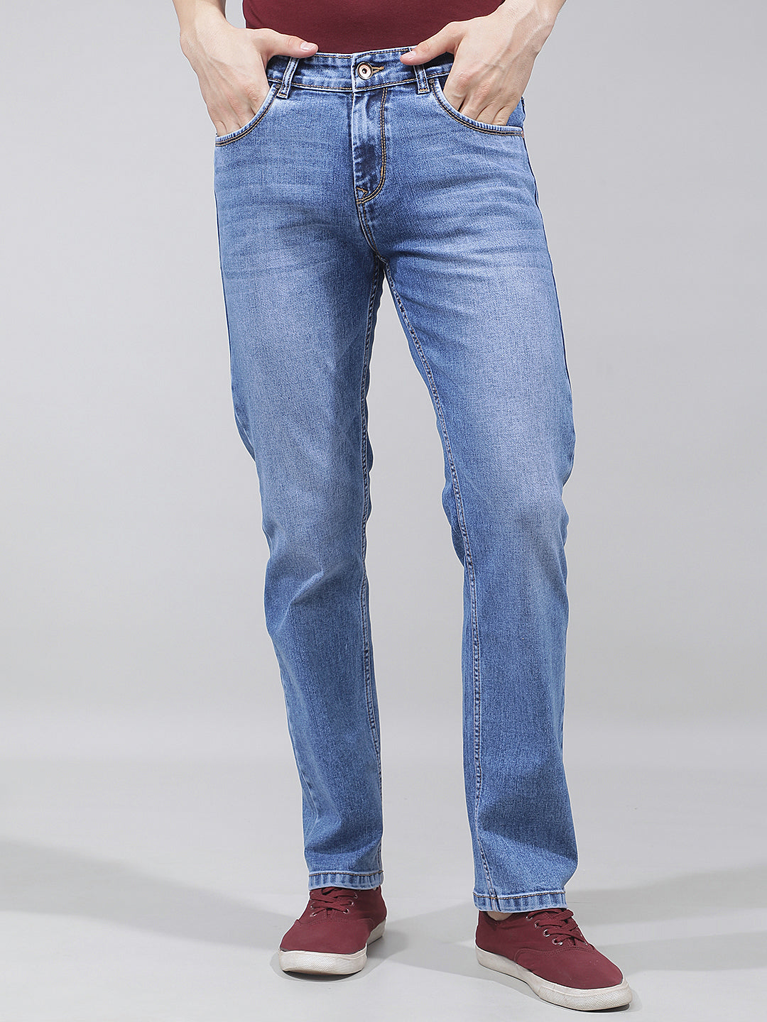 Structured Coastal Blue Straight Jeans