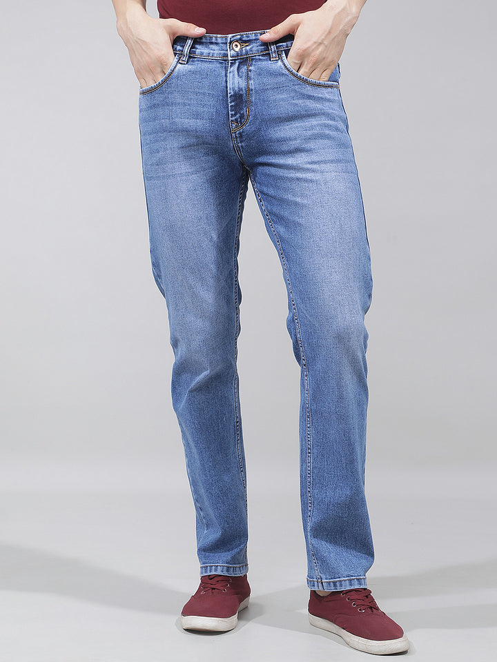 Structured Coastal Blue Straight Jeans