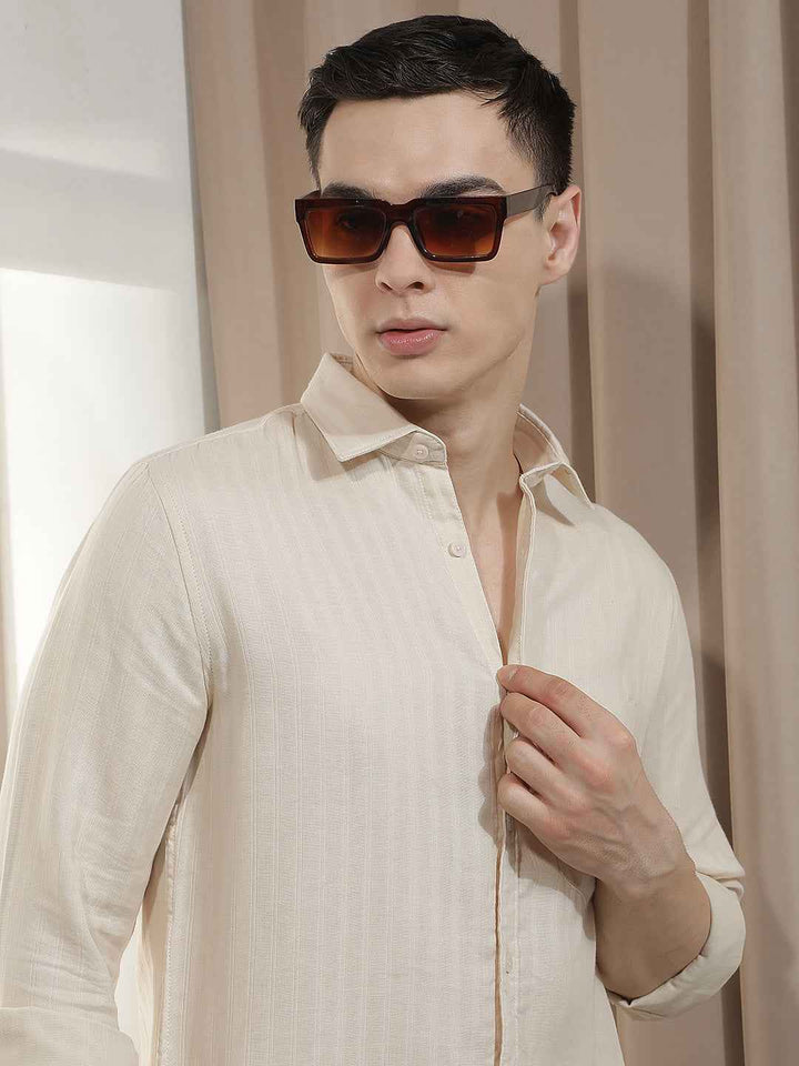 Beige Vertical Stripes Shirt