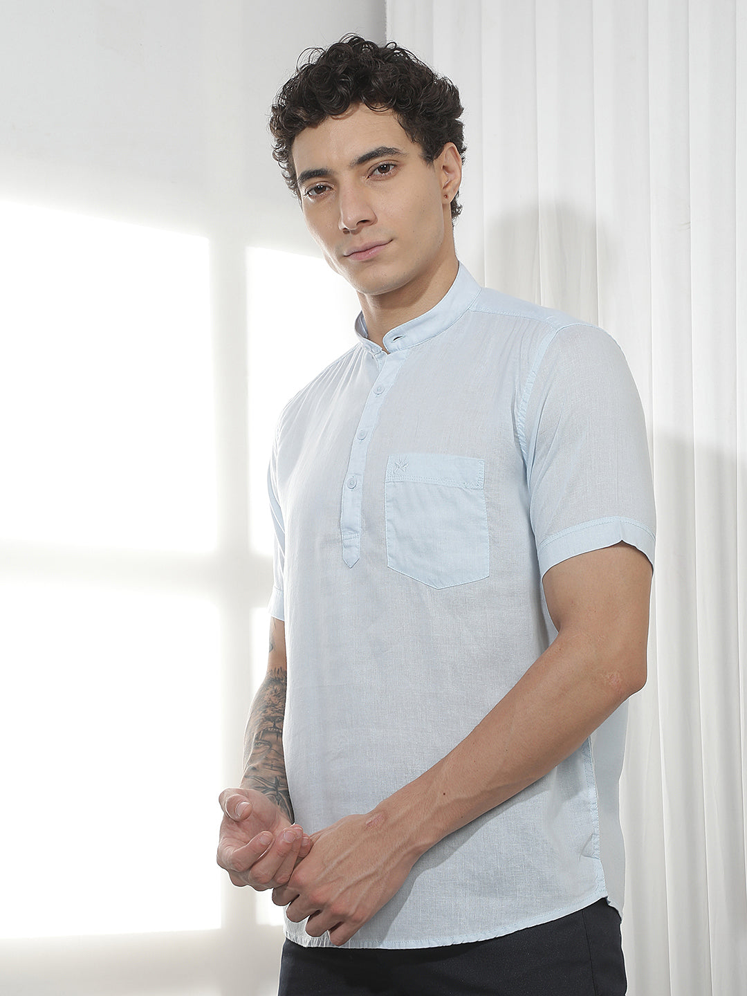 Sky Blue Linen Kurta