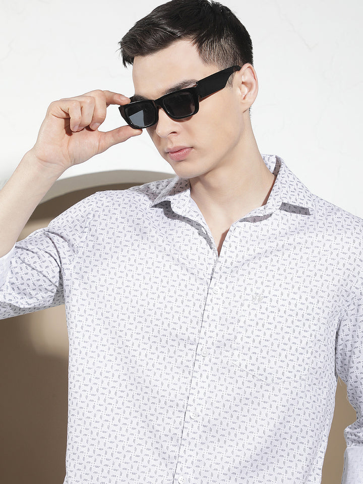 White Geometric Print Shirt