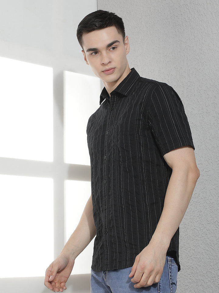 Black Horizontal Striped 100% Cotton Shirt