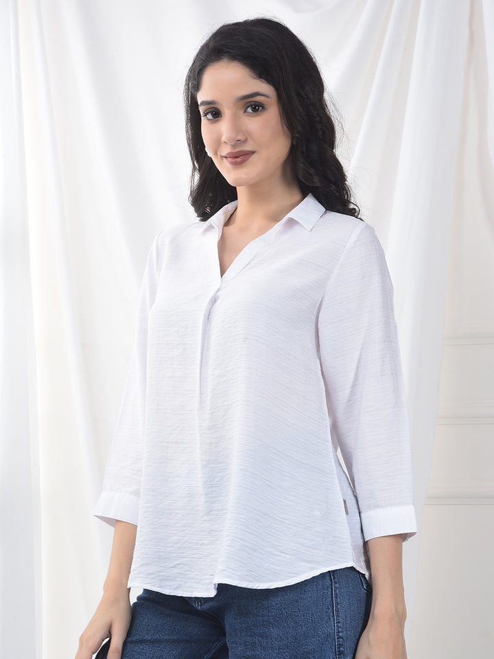 Ivory White Crinkled Textured Relaxed Fit Top