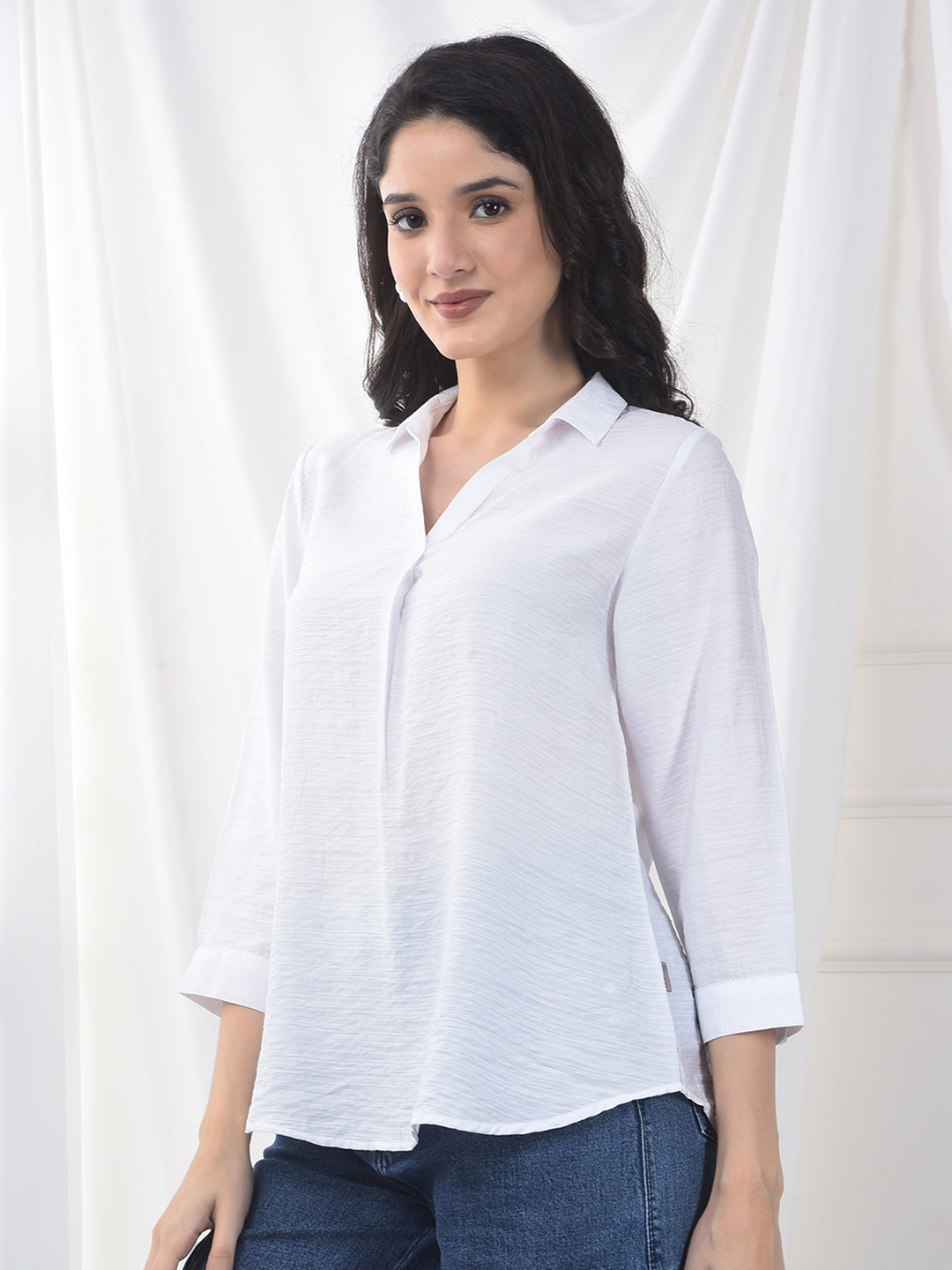 Ivory White Crinkled Textured Relaxed Fit Top