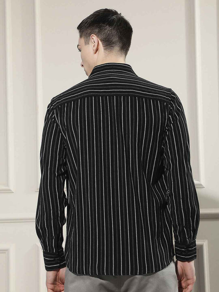 Black Vertical Stripes 100% Cotton Corduroy Shirt