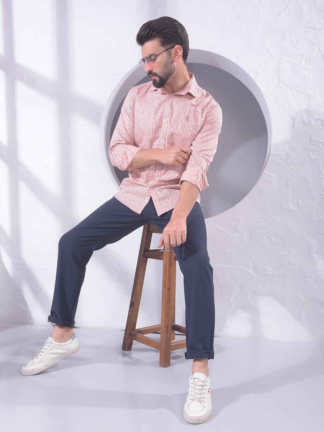 Peach Geometric Print Shirt