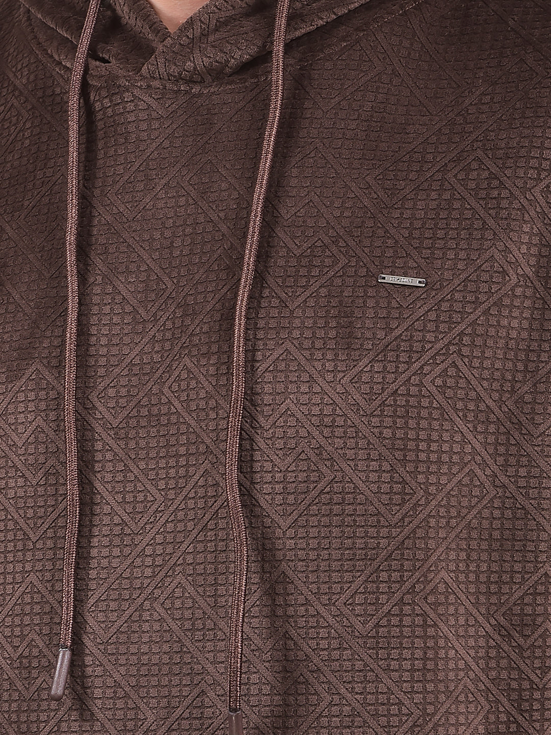 Brown Jacquard Hooded Neck Sweatshirt